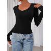 image:imagePRETTYGARDEN Womens Long Sleeve T Shirts 2026 Fall Trendy Deep V Neck Slim Fit Basic Crop Tops Casual Going Out TopBlack