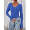 image:imagePRETTYGARDEN Womens Long Sleeve T Shirts 2026 Fall Trendy Deep V Neck Slim Fit Basic Crop Tops Casual Going Out TopBlue