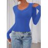 image:imagePRETTYGARDEN Womens Long Sleeve T Shirts 2026 Fall Trendy Deep V Neck Slim Fit Basic Crop Tops Casual Going Out TopBlue