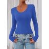 image:imagePRETTYGARDEN Womens Long Sleeve T Shirts 2026 Fall Trendy Deep V Neck Slim Fit Basic Crop Tops Casual Going Out TopBlue