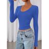 image:imagePRETTYGARDEN Womens Long Sleeve T Shirts 2026 Fall Trendy Deep V Neck Slim Fit Basic Crop Tops Casual Going Out TopBlue
