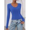 image:imagePRETTYGARDEN Womens Long Sleeve T Shirts 2026 Fall Trendy Deep V Neck Slim Fit Basic Crop Tops Casual Going Out TopBlue