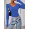 image:imagePRETTYGARDEN Womens Long Sleeve T Shirts 2026 Fall Trendy Deep V Neck Slim Fit Basic Crop Tops Casual Going Out TopBlue