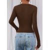 image:imagePRETTYGARDEN Womens Long Sleeve T Shirts 2026 Fall Trendy Deep V Neck Slim Fit Basic Crop Tops Casual Going Out TopBrown