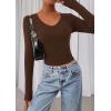 image:imagePRETTYGARDEN Womens Long Sleeve T Shirts 2026 Fall Trendy Deep V Neck Slim Fit Basic Crop Tops Casual Going Out TopBrown