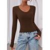 image:imagePRETTYGARDEN Womens Long Sleeve T Shirts 2026 Fall Trendy Deep V Neck Slim Fit Basic Crop Tops Casual Going Out TopBrown