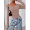 image:imagePRETTYGARDEN Womens Long Sleeve T Shirts 2026 Fall Trendy Deep V Neck Slim Fit Basic Crop Tops Casual Going Out TopCoffee