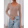 image:imagePRETTYGARDEN Womens Long Sleeve T Shirts 2026 Fall Trendy Deep V Neck Slim Fit Basic Crop Tops Casual Going Out TopCoffee
