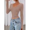 image:imagePRETTYGARDEN Womens Long Sleeve T Shirts 2026 Fall Trendy Deep V Neck Slim Fit Basic Crop Tops Casual Going Out TopCoffee