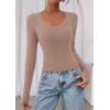 image:imagePRETTYGARDEN Womens Long Sleeve T Shirts 2026 Fall Trendy Deep V Neck Slim Fit Basic Crop Tops Casual Going Out TopCoffee