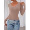 image:imagePRETTYGARDEN Womens Long Sleeve T Shirts 2026 Fall Trendy Deep V Neck Slim Fit Basic Crop Tops Casual Going Out TopCoffee