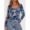 image:imagePRETTYGARDEN Womens Long Sleeve T Shirts 2026 Fall Trendy Deep V Neck Slim Fit Basic Crop Tops Casual Going Out TopDark Blue Floral