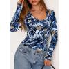 image:imagePRETTYGARDEN Womens Long Sleeve T Shirts 2026 Fall Trendy Deep V Neck Slim Fit Basic Crop Tops Casual Going Out TopDark Blue Floral