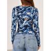 image:imagePRETTYGARDEN Womens Long Sleeve T Shirts 2026 Fall Trendy Deep V Neck Slim Fit Basic Crop Tops Casual Going Out TopDark Blue Floral