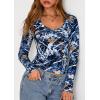 image:imagePRETTYGARDEN Womens Long Sleeve T Shirts 2026 Fall Trendy Deep V Neck Slim Fit Basic Crop Tops Casual Going Out TopDark Blue Floral
