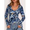 image:imagePRETTYGARDEN Womens Long Sleeve T Shirts 2026 Fall Trendy Deep V Neck Slim Fit Basic Crop Tops Casual Going Out TopDark Blue Floral