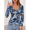 image:imagePRETTYGARDEN Womens Long Sleeve T Shirts 2026 Fall Trendy Deep V Neck Slim Fit Basic Crop Tops Casual Going Out TopDark Blue Floral