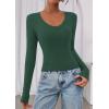 image:imagePRETTYGARDEN Womens Long Sleeve T Shirts 2026 Fall Trendy Deep V Neck Slim Fit Basic Crop Tops Casual Going Out TopDark Green