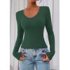 image:imagePRETTYGARDEN Womens Long Sleeve T Shirts 2026 Fall Trendy Deep V Neck Slim Fit Basic Crop Tops Casual Going Out TopDark Green