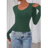 image:imagePRETTYGARDEN Womens Long Sleeve T Shirts 2026 Fall Trendy Deep V Neck Slim Fit Basic Crop Tops Casual Going Out TopDark Green