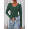 image:imagePRETTYGARDEN Womens Long Sleeve T Shirts 2026 Fall Trendy Deep V Neck Slim Fit Basic Crop Tops Casual Going Out TopDark Green