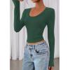 image:imagePRETTYGARDEN Womens Long Sleeve T Shirts 2026 Fall Trendy Deep V Neck Slim Fit Basic Crop Tops Casual Going Out TopDark Green
