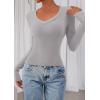 image:imagePRETTYGARDEN Womens Long Sleeve T Shirts 2026 Fall Trendy Deep V Neck Slim Fit Basic Crop Tops Casual Going Out TopGrey