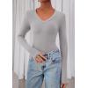 image:imagePRETTYGARDEN Womens Long Sleeve T Shirts 2026 Fall Trendy Deep V Neck Slim Fit Basic Crop Tops Casual Going Out TopGrey