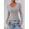 image:imagePRETTYGARDEN Womens Long Sleeve T Shirts 2026 Fall Trendy Deep V Neck Slim Fit Basic Crop Tops Casual Going Out TopGrey