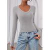 image:imagePRETTYGARDEN Womens Long Sleeve T Shirts 2026 Fall Trendy Deep V Neck Slim Fit Basic Crop Tops Casual Going Out TopGrey