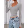 image:imagePRETTYGARDEN Womens Long Sleeve T Shirts 2026 Fall Trendy Deep V Neck Slim Fit Basic Crop Tops Casual Going Out TopGrey