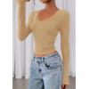 image:imagePRETTYGARDEN Womens Long Sleeve T Shirts 2026 Fall Trendy Deep V Neck Slim Fit Basic Crop Tops Casual Going Out TopKhaki