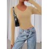 image:imagePRETTYGARDEN Womens Long Sleeve T Shirts 2026 Fall Trendy Deep V Neck Slim Fit Basic Crop Tops Casual Going Out TopKhaki