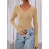 image:imagePRETTYGARDEN Womens Long Sleeve T Shirts 2026 Fall Trendy Deep V Neck Slim Fit Basic Crop Tops Casual Going Out TopKhaki