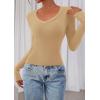 image:imagePRETTYGARDEN Womens Long Sleeve T Shirts 2026 Fall Trendy Deep V Neck Slim Fit Basic Crop Tops Casual Going Out TopKhaki