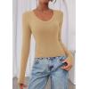 image:imagePRETTYGARDEN Womens Long Sleeve T Shirts 2026 Fall Trendy Deep V Neck Slim Fit Basic Crop Tops Casual Going Out TopKhaki