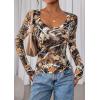 image:imagePRETTYGARDEN Womens Long Sleeve T Shirts 2026 Fall Trendy Deep V Neck Slim Fit Basic Crop Tops Casual Going Out TopKhaki Floral