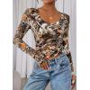 image:imagePRETTYGARDEN Womens Long Sleeve T Shirts 2026 Fall Trendy Deep V Neck Slim Fit Basic Crop Tops Casual Going Out TopKhaki Floral