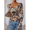 image:imagePRETTYGARDEN Womens Long Sleeve T Shirts 2026 Fall Trendy Deep V Neck Slim Fit Basic Crop Tops Casual Going Out TopKhaki Floral