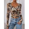 image:imagePRETTYGARDEN Womens Long Sleeve T Shirts 2026 Fall Trendy Deep V Neck Slim Fit Basic Crop Tops Casual Going Out TopKhaki Floral