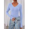 image:imagePRETTYGARDEN Womens Long Sleeve T Shirts 2026 Fall Trendy Deep V Neck Slim Fit Basic Crop Tops Casual Going Out TopLight Blue