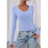 image:imagePRETTYGARDEN Womens Long Sleeve T Shirts 2026 Fall Trendy Deep V Neck Slim Fit Basic Crop Tops Casual Going Out TopLight Blue