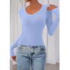 image:imagePRETTYGARDEN Womens Long Sleeve T Shirts 2026 Fall Trendy Deep V Neck Slim Fit Basic Crop Tops Casual Going Out TopLight Blue