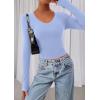 image:imagePRETTYGARDEN Womens Long Sleeve T Shirts 2026 Fall Trendy Deep V Neck Slim Fit Basic Crop Tops Casual Going Out TopLight Blue
