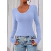 image:imagePRETTYGARDEN Womens Long Sleeve T Shirts 2026 Fall Trendy Deep V Neck Slim Fit Basic Crop Tops Casual Going Out TopLight Blue