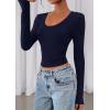 image:imagePRETTYGARDEN Womens Long Sleeve T Shirts 2026 Fall Trendy Deep V Neck Slim Fit Basic Crop Tops Casual Going Out TopNavy Blue
