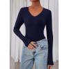 image:imagePRETTYGARDEN Womens Long Sleeve T Shirts 2026 Fall Trendy Deep V Neck Slim Fit Basic Crop Tops Casual Going Out TopNavy Blue