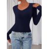 image:imagePRETTYGARDEN Womens Long Sleeve T Shirts 2026 Fall Trendy Deep V Neck Slim Fit Basic Crop Tops Casual Going Out TopNavy Blue