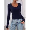 image:imagePRETTYGARDEN Womens Long Sleeve T Shirts 2026 Fall Trendy Deep V Neck Slim Fit Basic Crop Tops Casual Going Out TopNavy Blue