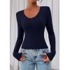 image:imagePRETTYGARDEN Womens Long Sleeve T Shirts 2026 Fall Trendy Deep V Neck Slim Fit Basic Crop Tops Casual Going Out TopNavy Blue